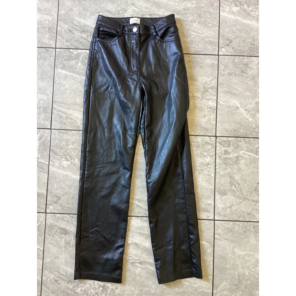 Wilfred Aritzia Vegan Leather Straight Leg Pants Black Size 00 High Rise